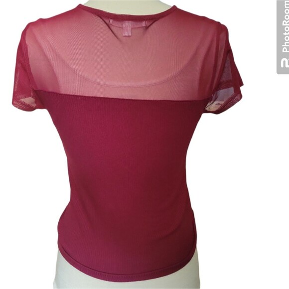 CRAVE FAME Juniors' Red Mesh Illusion Ruched Top - XL - Picture 3 of 11